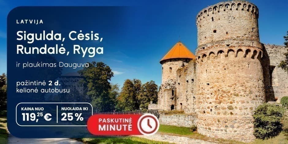 Latvijos Šveicarija – Gaujos Nacionalinis parkas, Rundalė, Ryga ir plaukimas Dauguva  (iš Kauno, Vilniaus, Ukmergės ir Panevėžio) /PVM apmokestinimui taikoma marža/