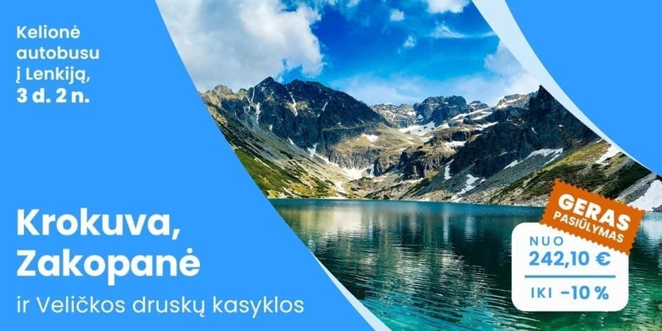 Krokuva, Zakopanė, Veličkos druskų kasyklos (iš Vilniaus, Kauno, Marijampolės) /PVM apmokestinimui taikoma marža/