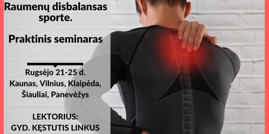 Rugsėjo 25 d. praktinis gyd. Kęstučio Linkaus seminaras Panevėžyje “Skausmas dėl raumenų disbalanso sporte: atpažinimas ir korekcija. Teorija ir praktika"