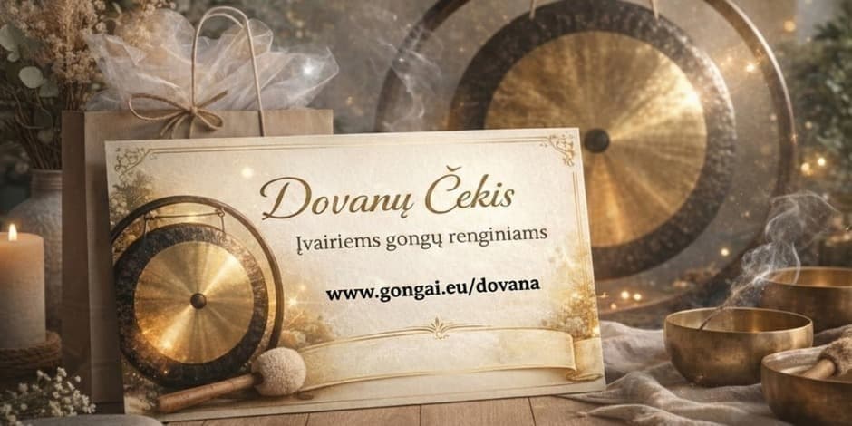 Dovanų čekiai. Renginiai su gongų garsais, individualios sesijos, konsultacijos. Veda Vyrenijus.