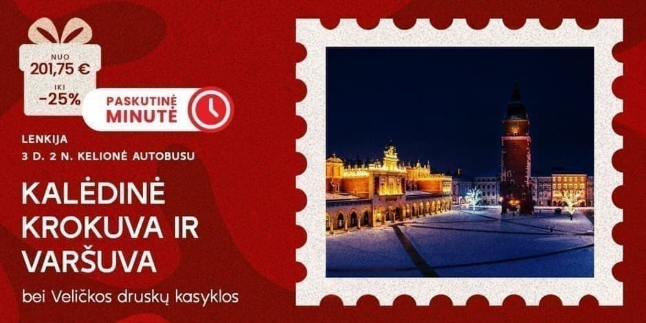 Karališkoji Krokuva, didingoji Varšuva ir Veličkos druskų kasyklos! (iš Vilniaus, Kauno ir Marijampolės) /PVM apmokestinimui taikoma marža/