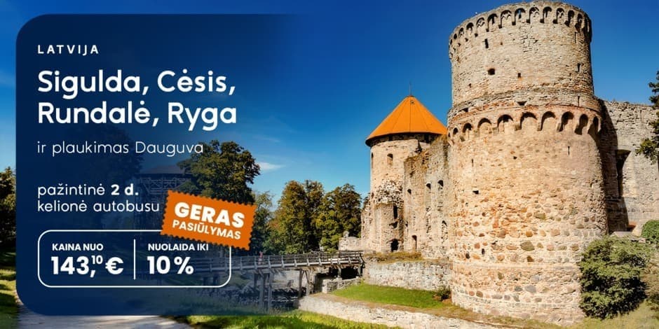 Latvijos Šveicarija – Gaujos Nacionalinis parkas, Rundalė, Ryga ir plaukimas Dauguva  (iš Kauno, Vilniaus, Ukmergės ir Panevėžio) /PVM apmokestinimui taikoma marža/