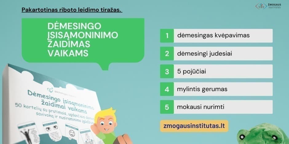 Žaidimas vaikams "Dėmesingo įsisąmoninimo kortelės"