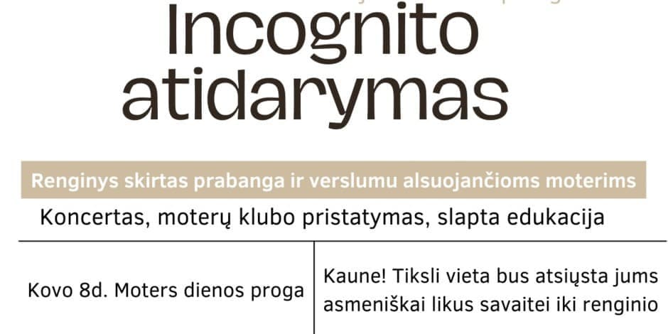 INCOGNITO WOMENS CLUB ATIDARYMAS