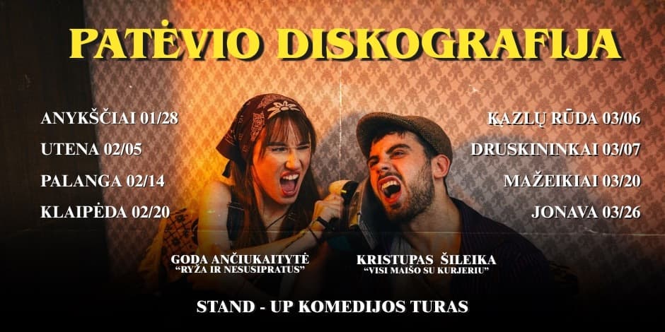 PATĖVIO DISKOGRAFIJA | STAND-UP PASIRODYMAS | KOMEDIJOS TURAS