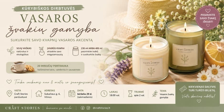 Summer Candle Making Workshop at Craft Stories, event in Vilnius