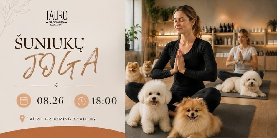 Šuniukų joga Tauro Grooming Academy