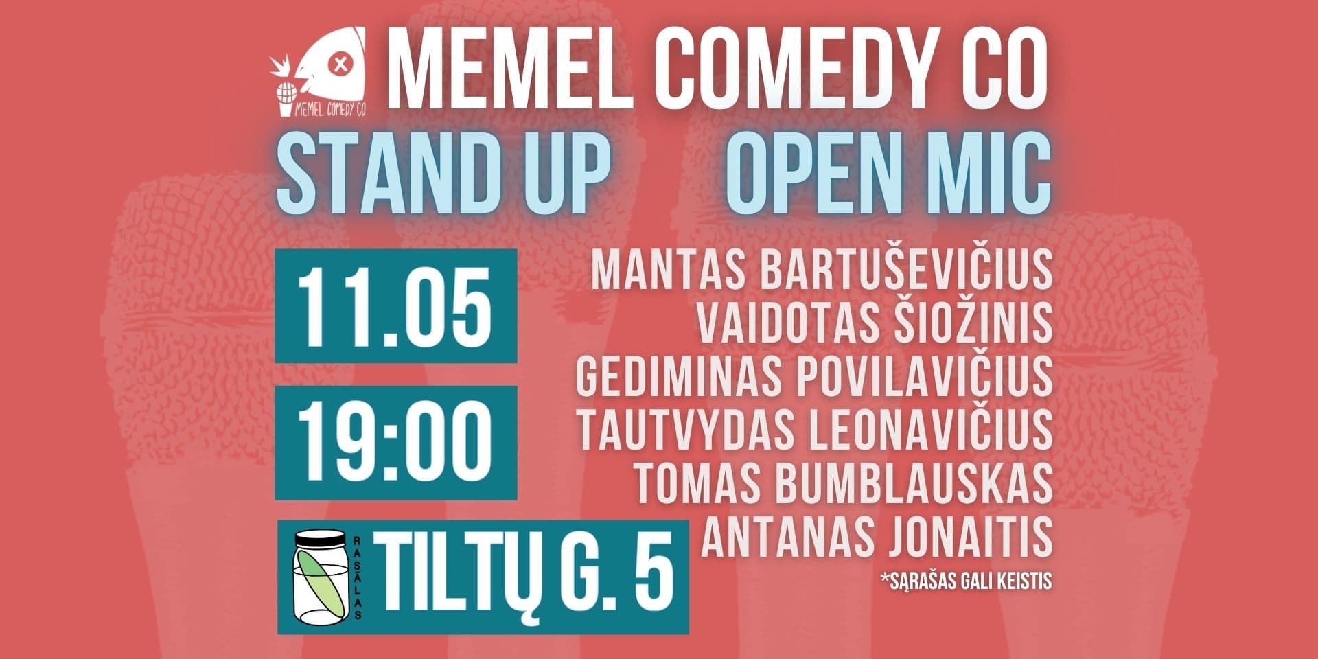 STAND UP Open Mic — Memel Comedy Co — (11.05) Klaipėda / bar Rasãlas